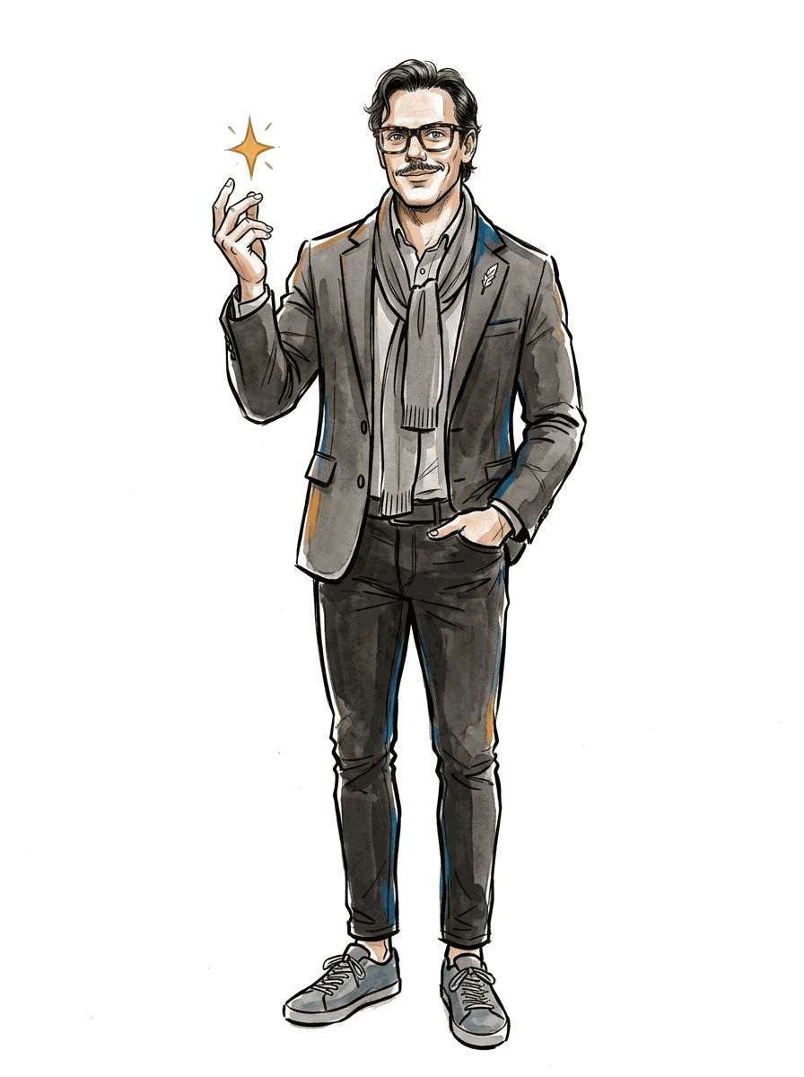 An ink-and-wash illustration of Don-E Coady
